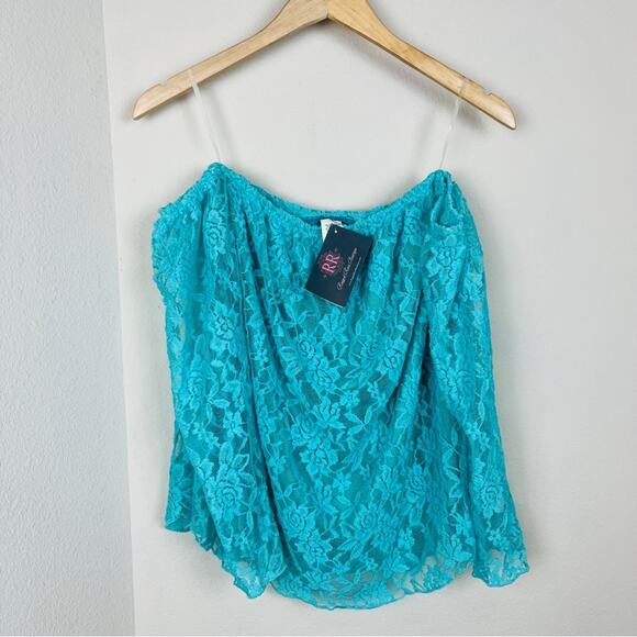 NEW Turquoise Haven Lace Off Shoulder Blouse Top SMALL Rodeo Western Floral - Picture 4 of 7